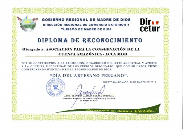 Diploma de reconocimiento -DIRCETUR
